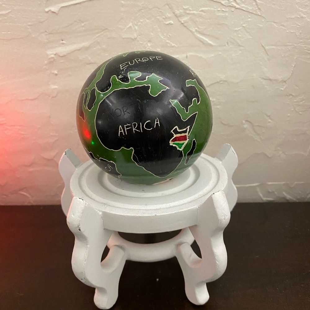Handmade antiquity- Black and Green Globe on White Stand